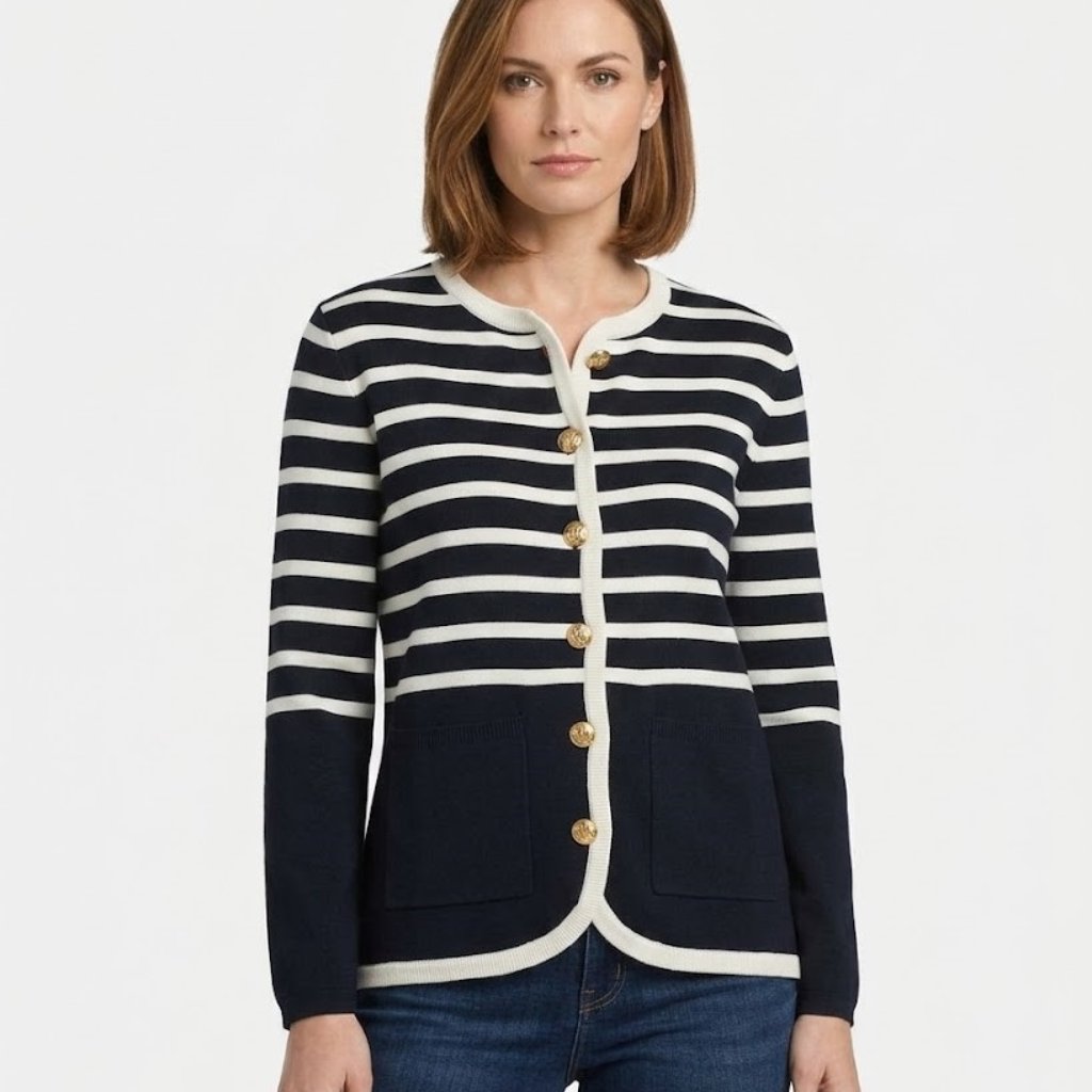 Rag & Bone Striped Cardigan Navy/Beige Size L New With Tags $478